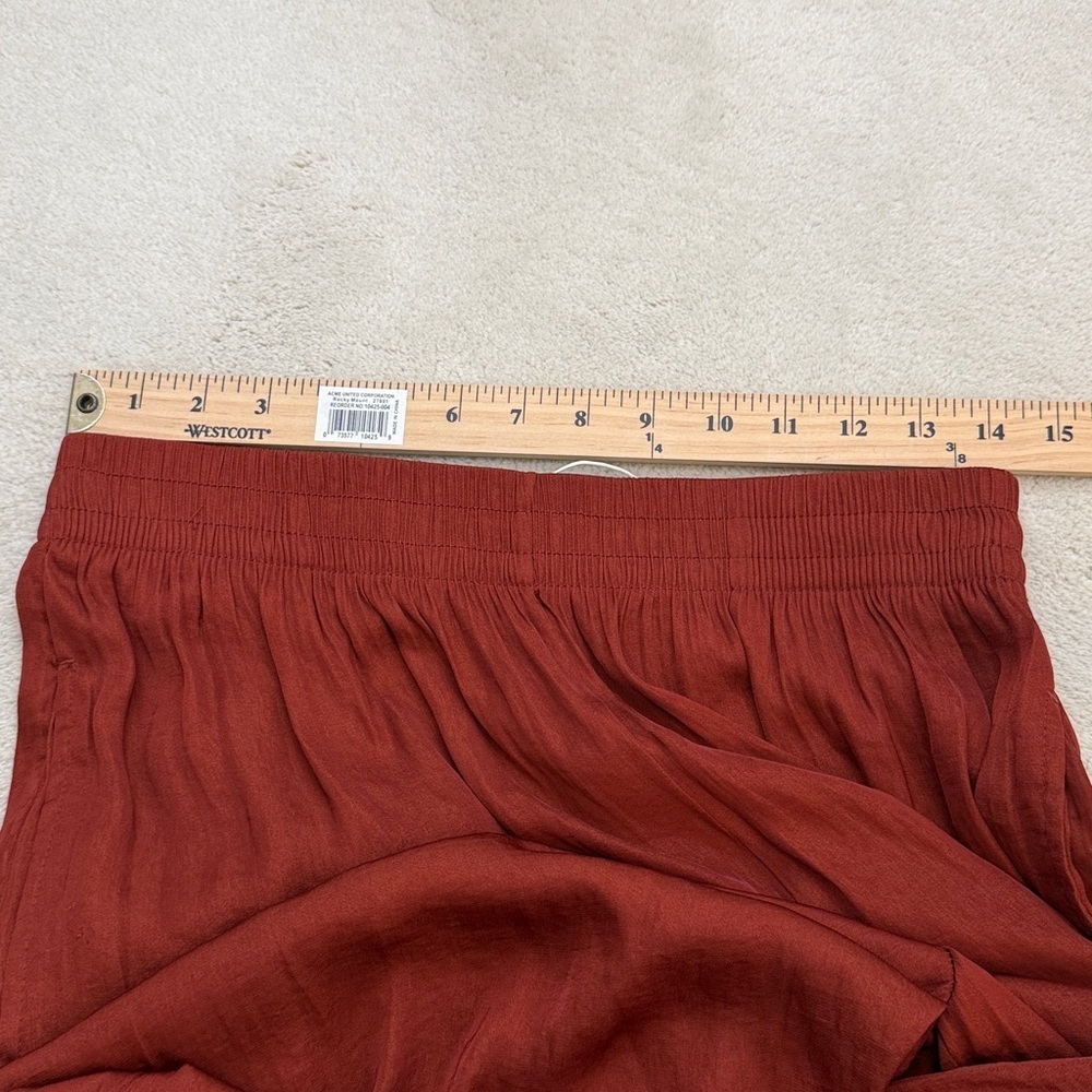 Zara Terracotta Orange Flowy Wide Leg Silky Satin Stretchy Pants Size Medium - Picture 7 of 10